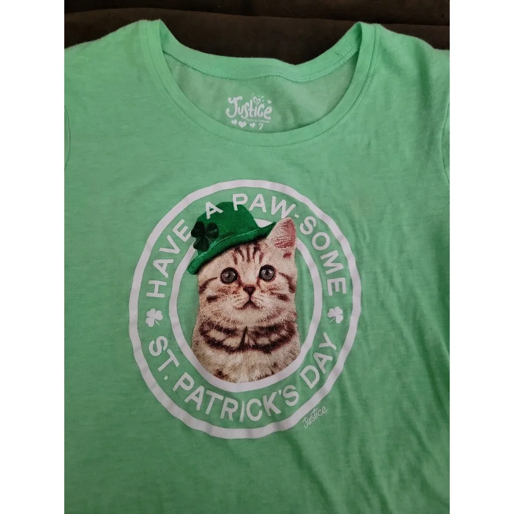 Justice st. Patrick's day cat lucky top have a paw-some st. Patrick's day size 7